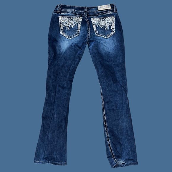 Grace in LA Bedazzled Rhinestone Sequins Bootcut Jeans Size 31x28 - Picture 3 of 5